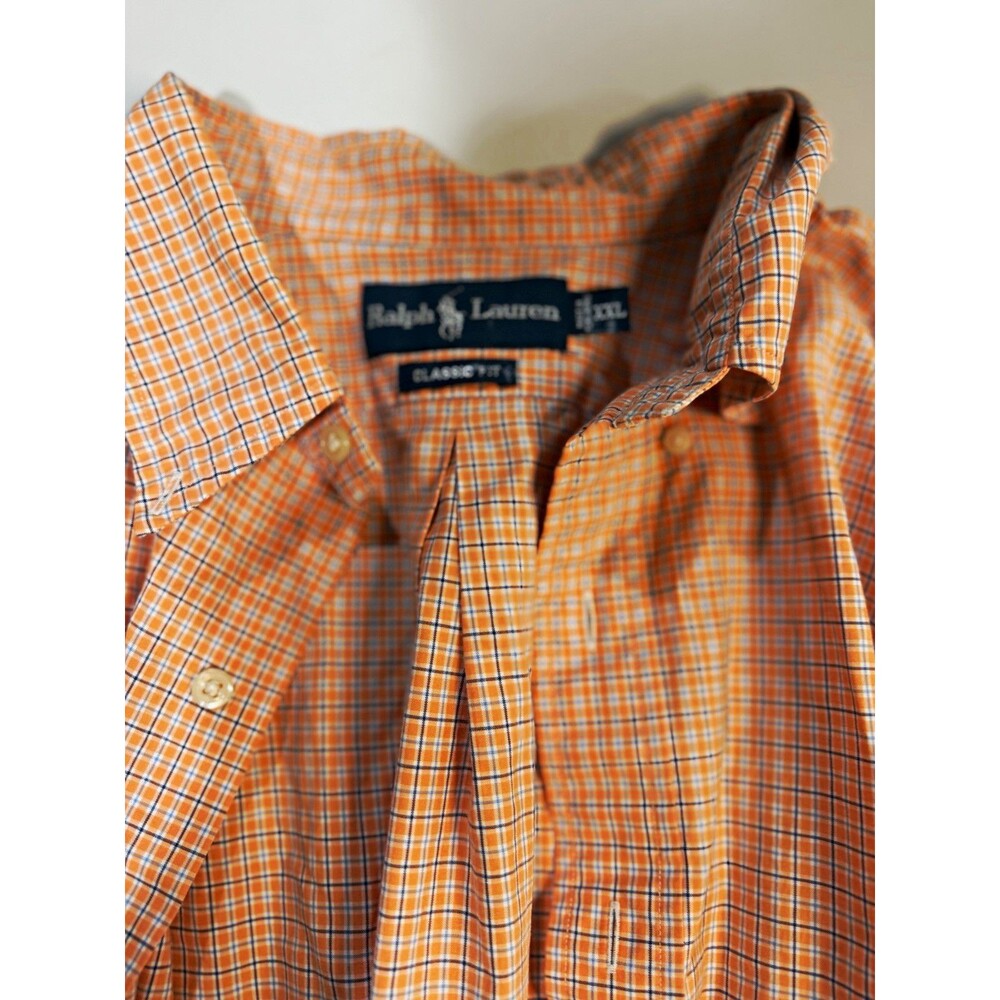 Ralph Lauren Men's Classic Fit 2XL Orange Blue White Check SS Button-Up